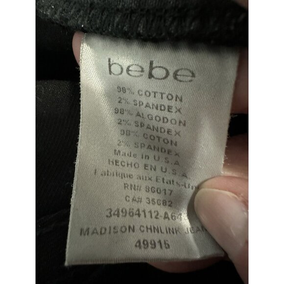 BEBE Women’s Bedazzled Logo Mid Rise Slim Fit Black Jeans Size 31 - Picture 5 of 9